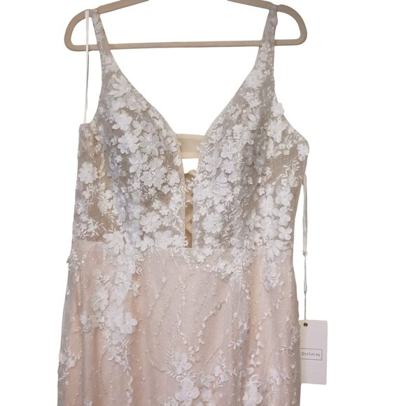 NEW Mac Duggal Glitter Floral Applique Column Evening Gown Ivory Size 12 Wedding - Picture 7 of 16